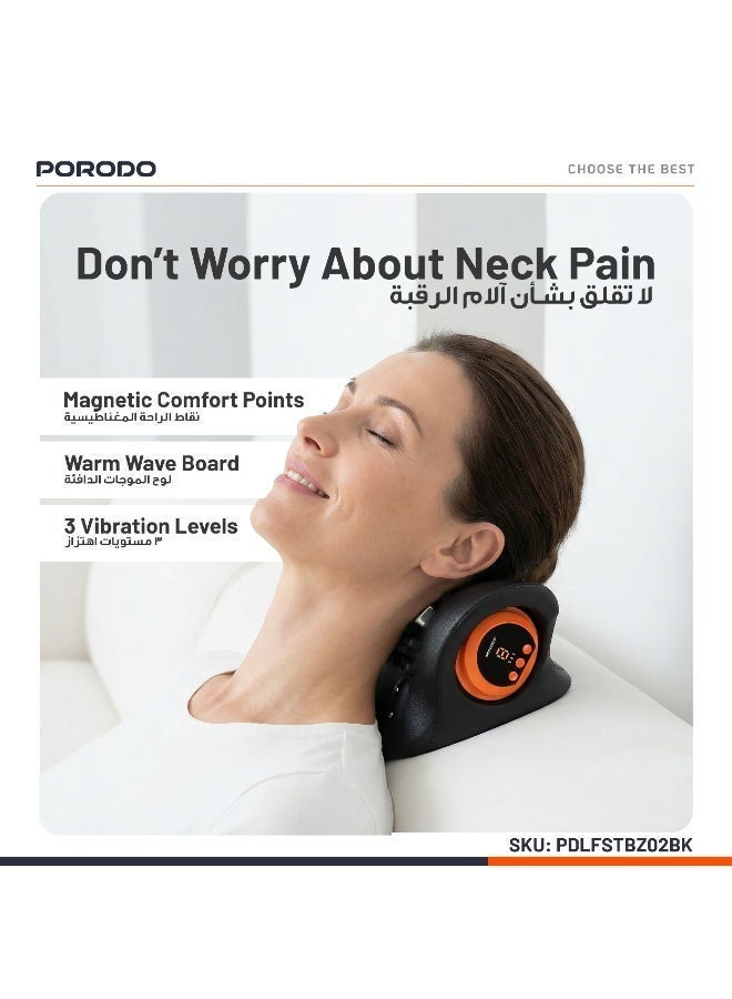 porodo Heated Cervical Pillow Massager, 60 Min Working Time, Deep Kneading, Heating Function, Remote Controller, Portable Electric Body Massager For Back Neck Pain Relief - Black - Image 4